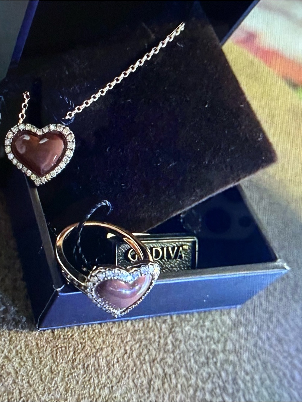 Godiva LeVain Chocolate Diamonds Ring & Necklace Set 14k Rose Gold. Stunning!